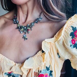 Anthropologie Fairycore Whimsygoth Crystal Floral Silver Chain Ethereal Necklace